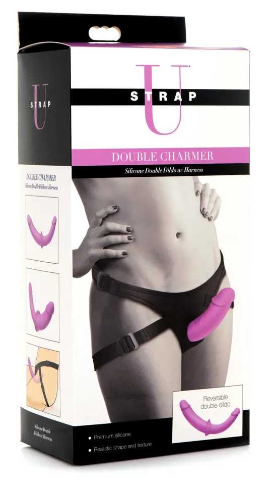 Female Sex Toys XR Brands Silicone Double Dildo With Harness