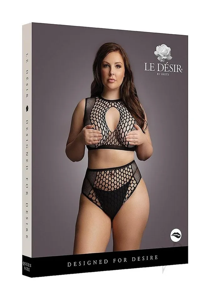 Le Desir Female Sex Toys Duo Net Key Hole Bra Set Qn Blk