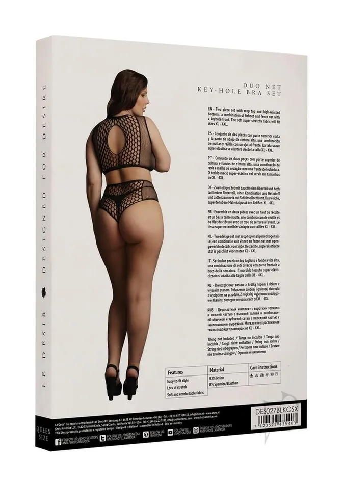 Le Desir Female Sex Toys Duo Net Key Hole Bra Set Qn Blk