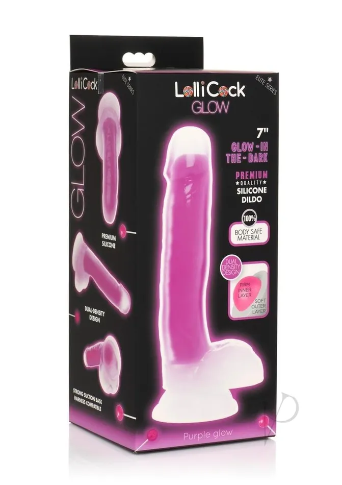 Lollicock Glow in the Dark Silicone Dildo with Balls 7in Purple Lollicock Dildos